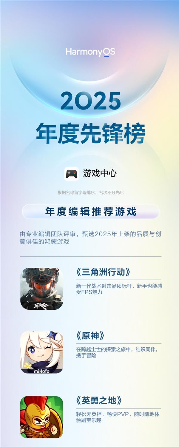 鸿蒙游戏“闭眼冲”清单来啦!华为游戏中心发布2025年度先锋榜